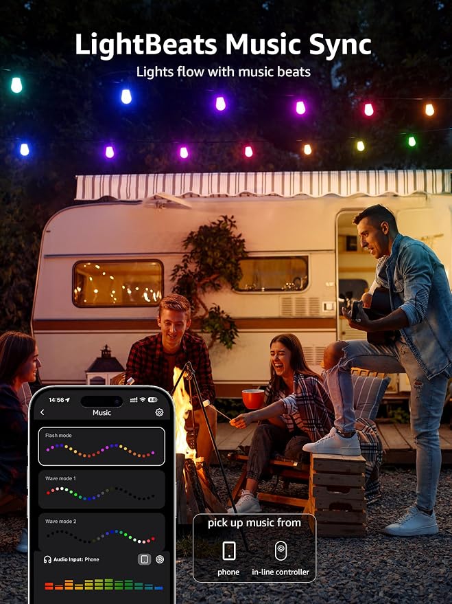 Lepro ZB1 AI Smart Outdoor String Lights APP Control, 100(88+12) ft RGB+IC+Warm White Outdoor Light 30 LED Bulbs, NOT Extendable, Alexa Google Enabled, Music Sync, NO Remote, 2.4 GHz WiFi+Bluetooth
