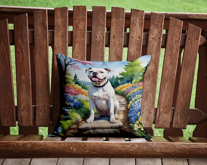 Caroline's Treasures American Bulldog Spring Garden Throw Pillow Machine Washable, Indoor Outdoor Decorative Pillow for Couch, Bed or Patio, 14Hx14W