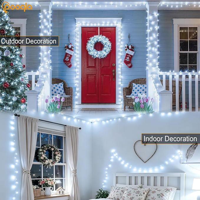 500 LED Cool White Christmas Lights Outdoor String Lights, 164 ft | Green Wire Waterproof Twinkle Fairy Lights with Timer, 8 Modes Connectable String Lights Indoor Bedroom Classroom Decorations