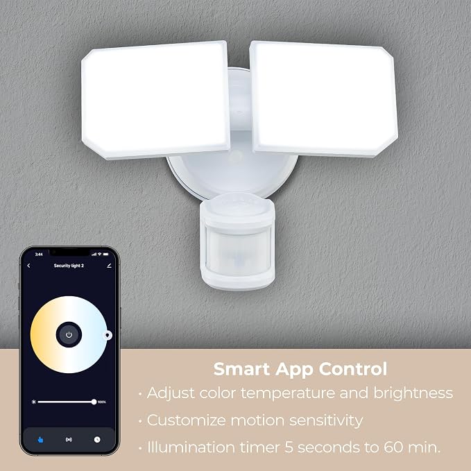 Guardian SMART Flood and Security Wall Light with 2 Lights 2,250 Lumens 20 Watts and Programmable Motion and Photo Sensor in White, Works with Android or iOS