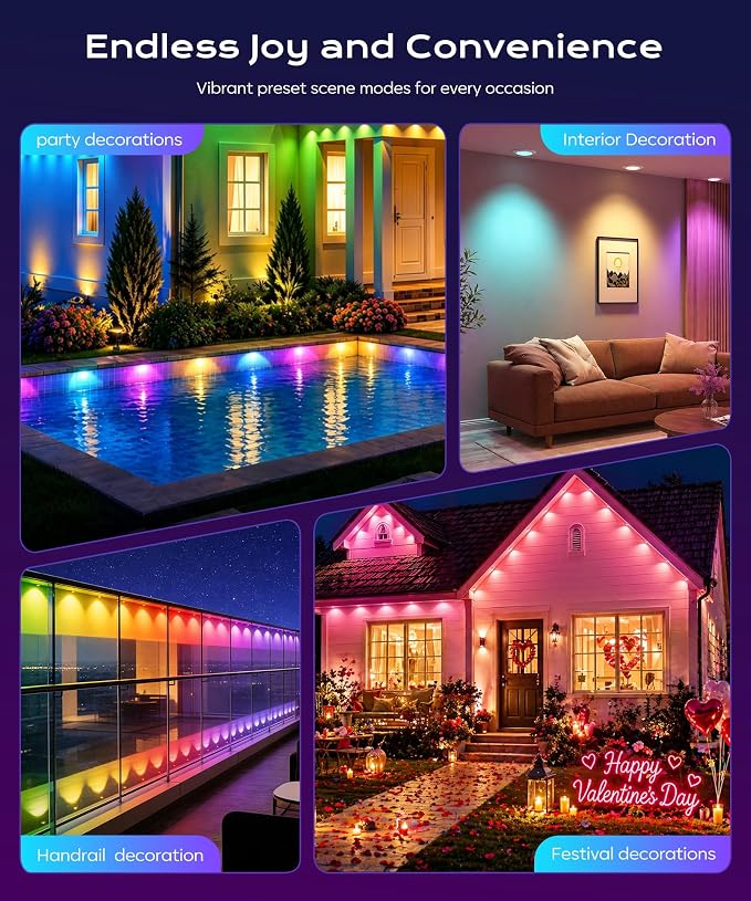 Permanent Outdoor Lights for House, 50ft Christmas RGB+IC Lights | 16 Million Colors & 50 Scene Modes, App/Remote Control, DIY Music Sync, Holiday Party Halloween Decor