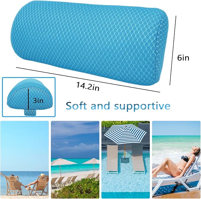 REEZEIVI 1Pack Headrest Pillow for Patio Chaise Lounge,Chaise Lounge Pillows Outdoor 3D air mesh with Elastic Band,Quick Drying and Washable Spa Pillow for Recliner,Beach Chair,Office Chair Blue | Resilient 3D mesh pillow with removable washable cover,...