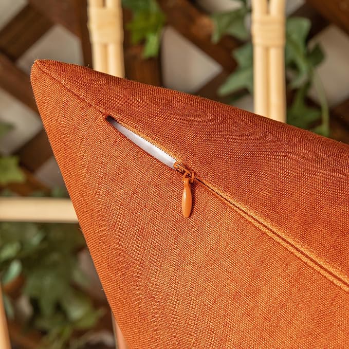 Outdoor Waterproof Throw Pillow Covers Orange 20x20 Set of 2 | Decorative Farmhouse Linen Pillowcases Solid Cushion Cases for Patio Tent Balcony Couch Sofa Living Room