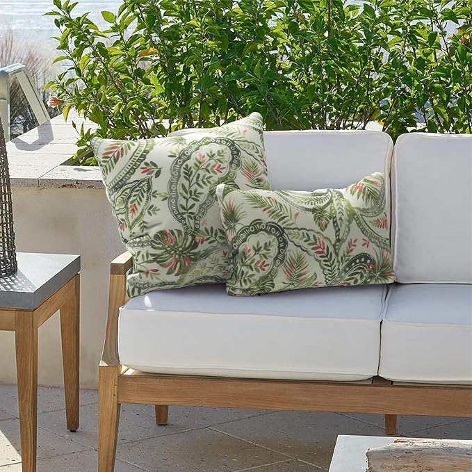 Outdoor Lumbar Pillows 12x20 inch, Rectangle Throw Pillows with Inserts, Decorative Lumbar Cushions for Patio Furniture Garden Couch Home Sofa Office Chair, Pack of 2,Faylinn Shadow Paisley