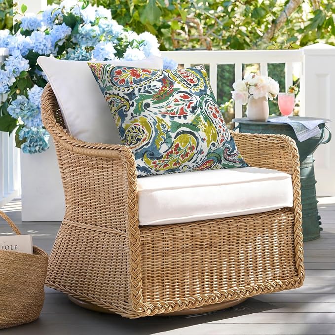 DYTXIII Pack of 2 Waterproof Outdoor Pillow with Inserts, 18x18 Square Patio Decorative Throw Pillow for Home,Sofa,Bench and Patio Furniture,Paisley Paradise