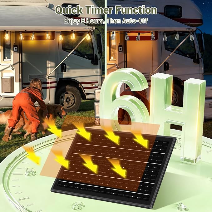 30FT Solar String Lights Waterproof, 10+1 LED Shatterproof Bulbs Solar Powered with Remote & USB Port, 3 Modes Dimmable Outdoor Lights for Patio, Garden, Camping