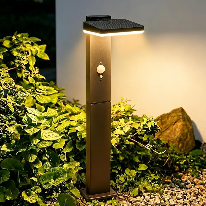Solar Pathway Lights Outdoor Waterproof, Motion Sensor Lights | Aluminum, 20" Tall, 600LM Super Bright, Adjustable Head, Dusk to Dawn 12+ Hour Battery Life, Suitable for Lawns or Concrete