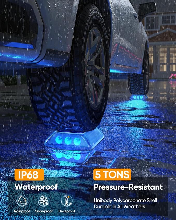 DetarZinLED Blue Solar Dock Lights for Outside IP68 Waterproof Led 4 Pack | Sturdy PC Shell, Stick on & Screw Mount, Markers Light for Outdoor Deck, Driveway, Step, Walkway, Path, Sidewalk, Patio, pool