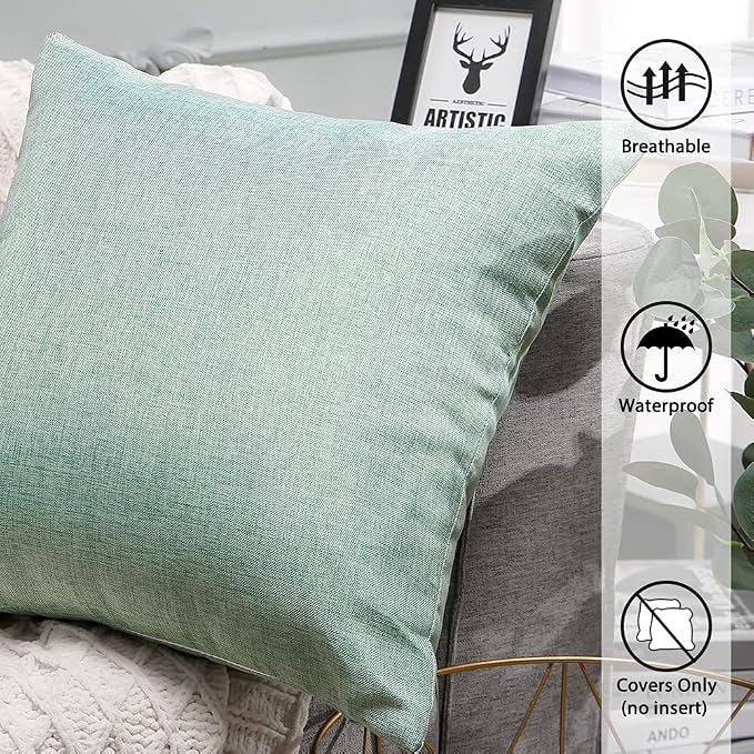 OTOSTAR Pack of 2 Decorative Outdoor Waterproof Throw Pillow Covers 18x18 Inch Garden Square Pillow Cases Outdoor Pillow Covers Cushion Case Patio Pillow Shells for Sofa Couch Tent Bench Decor (Mint)
