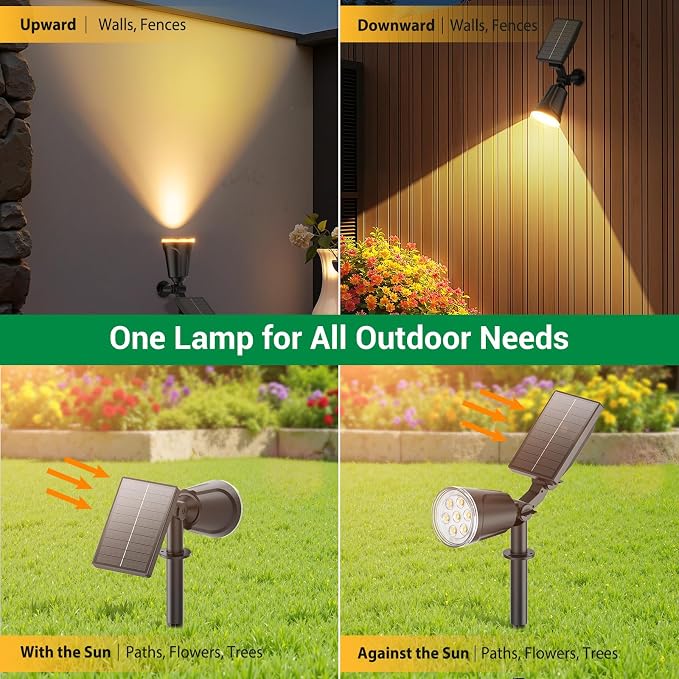 Solar Lights Outdoor Spot Light: 4 Pack 120°&180° Adjustable Bigger LED Solar Spot Lights Outdoor Waterproof - Landscape Lighting Spotlights for Garden, Yard, Pathway, Tree, Flag, Wall (Warm White)