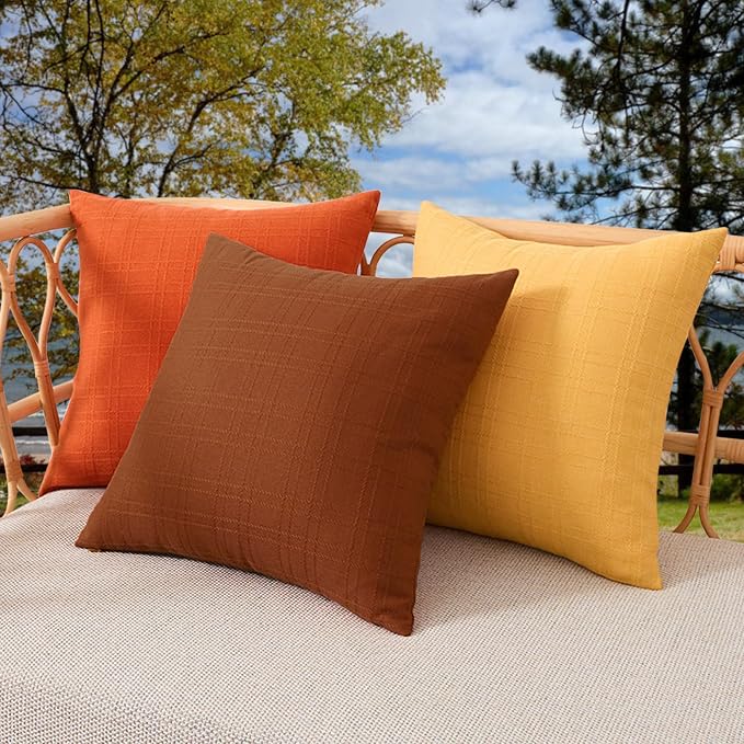 Kevin Textile Outdoor Waterproof 20”x20” Pillow Covers 2 Pack, Orange | Water Resistant, Soft Faux Linen-cotton Yarn-dyed Woven Texture Throw Pillow Covers for Tent Patio Garden Couch Sofa