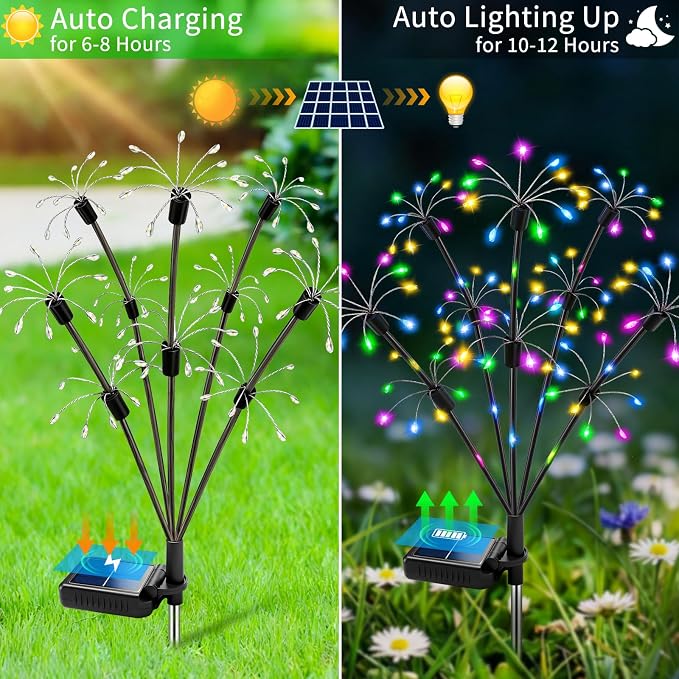 VOOKRY Solar Garden Lights Outdoor, 8 Pack Multicolor Fairy Firework Lights | Waterproof Starburst Fairy Light, Garden Decor for Yard Patio Pathway Lawn, Unique Gifts for Women Mom, Christmas Decorations