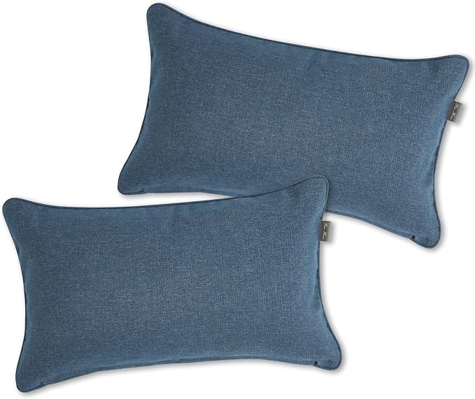 Outdoor Lumbar Pillows Water Resistant 12x20 inch,Decorative Throw Pillow Set of 2 with Insert,Hidden Zipper Headrests for Patio Furniture Sofa Couch Chair(Denim Blue)