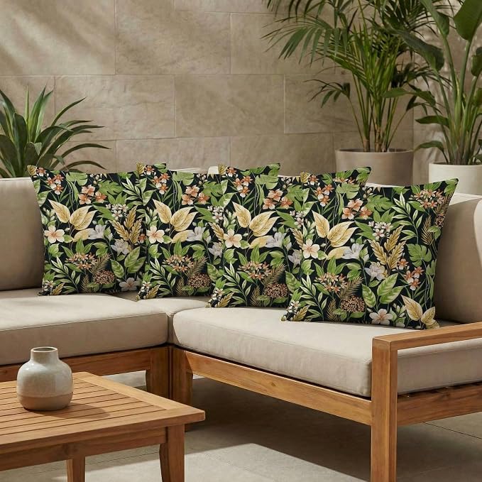 RSH DECOR Square Throw Pillows Set of 4, 20" x 20", Outdoor Pillows Waterproof, Outdoor Pillow Covers, Pillow Covers for Couch, Carena Ebony, Made in USA