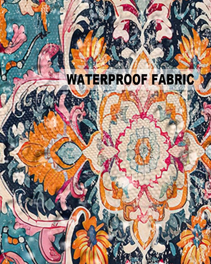 Outdoor Waterproof Pillow Covers Set of 2, Meddle Century Vintage Floral Mural Pattern Patio Throw Pillow Covers, Decorative Cushion Case for Couch Sofa Furniture Garden, 20x20 Inch