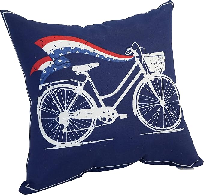 Blazing Needles Outdoor Reversible Square Throw Pillow, 17", Patriotic Bike, 1 Count