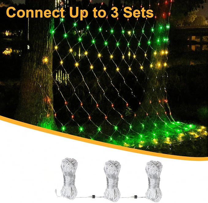 Bush Lights Outdoor, 9.8FT x 6.6FT Christmas Decorations Outdoor Net Lights, 8 Modes Connectable Mesh Light, 196 LED Christmas Multicolor for Trees, Bushes, Garden, Yard Decorations