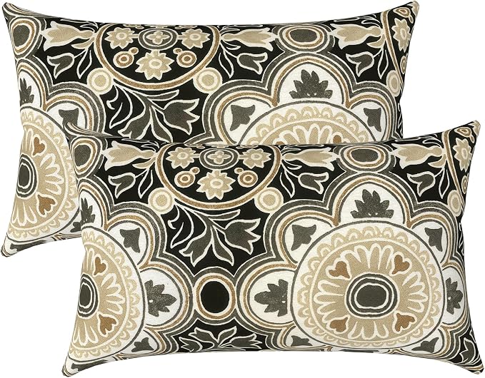 LVTXIII Outdoor/Indoor Lumbar Pillows, Decorative Patio Lumbar Cushions, Fluffy Water Repellent Garden Cushions for Home Patio Coach Sofa Use, 12×20 Inch, Pack of 2, Vintage Medallion