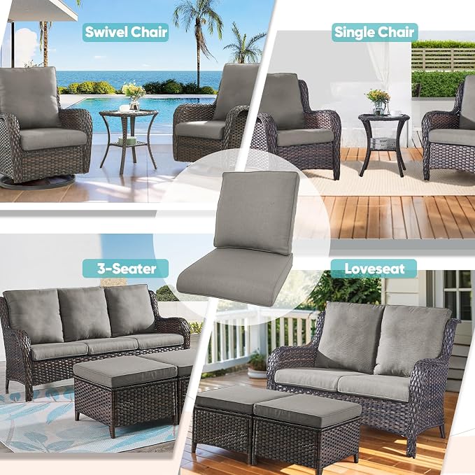 Luxury 22*24*4in Outdoor Patio Cushions, 8 Pieces Grey Outdoor Cushion | Water-Resistant, Reversible, Removable Cover, Stain-Resistant, for Patio Chairs Sofa Couch Loveseat