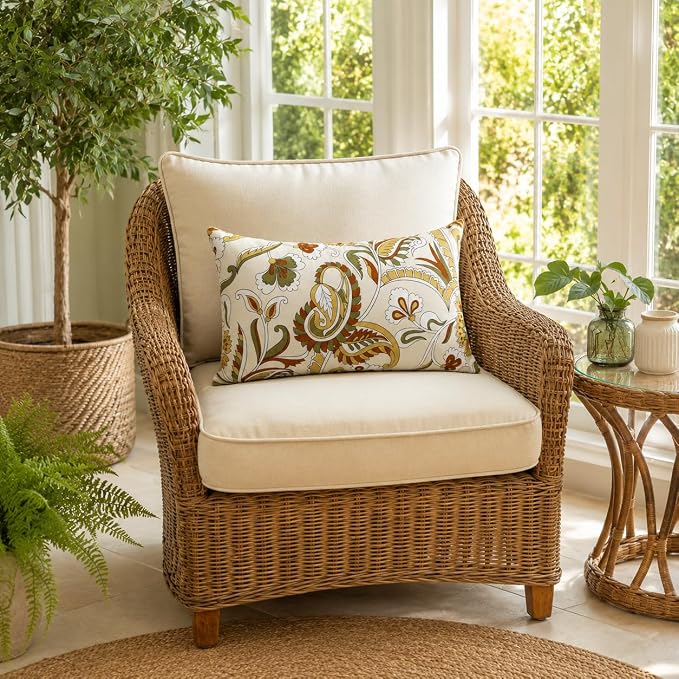 Outdoor Lumbar Pillows 12"x20" Waterproof Patio Pillows with Inserts | Set of 2 Fade Resistant Outdoor Waterproof Lumbar Pillow Decorative Garden Lumbar Cushions for Home Patio Terrace Sofa