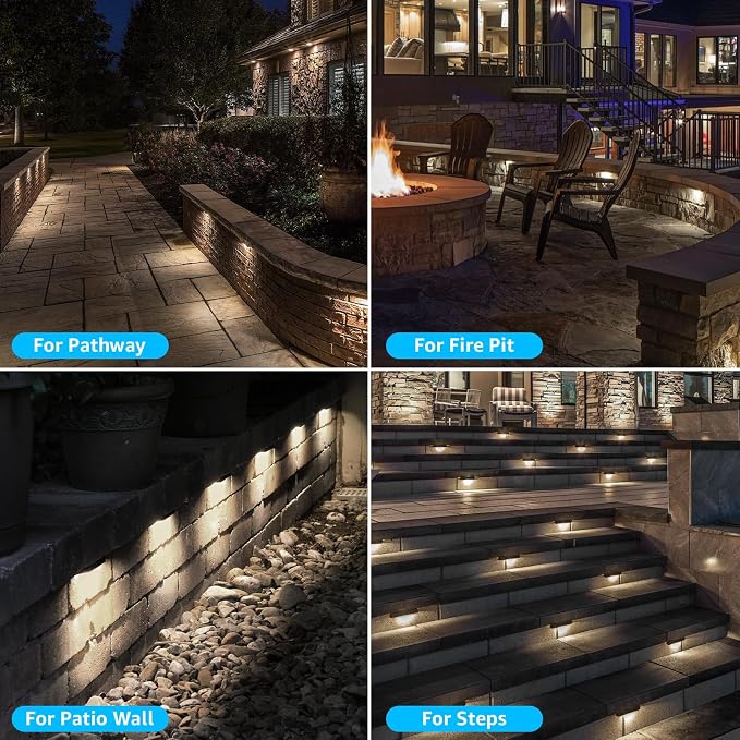 SUNVIE 7 Inch Retaining Wall Lights 5W LED Hardscape Lighting 12V-24V Low Voltage Step Lights 3000K Warm White Waterproof Outdoor Landscape Lighting for Patio Walls Stairs, 12-Pack with Connectors