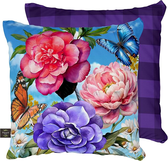 Briarwood Lane Spring Indoor/Outdoor Pillow 17x17 Butterflies and Peonies for Spring Pillow