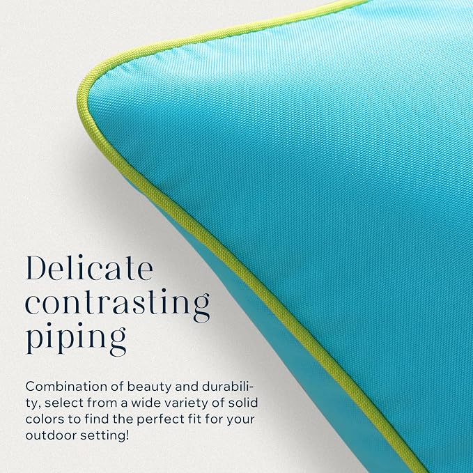 Phantoscope Pack of 2 Outdoor Waterproof Throw Pillow Covers with Contrast Piping, Decorative Square Cushion Case Patio Pillows for Couch Tent, Sky Blue 20x20 inches