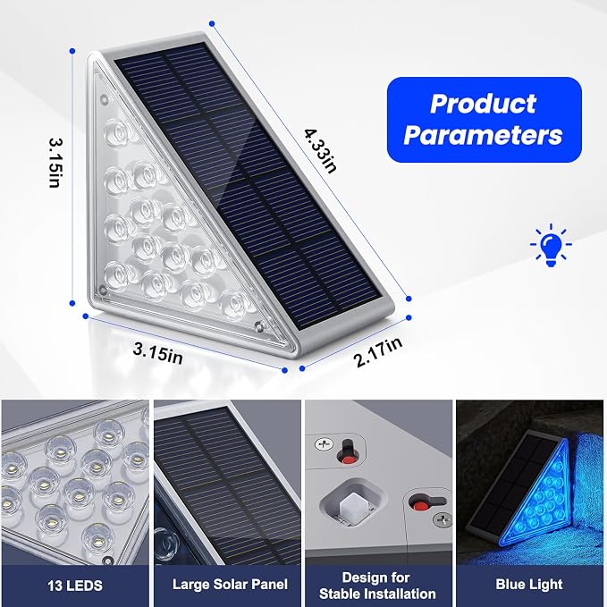 Solar Step Lights,8 Pack Blue LED Outdoor Step Lights, Stair Lights Outdoor for Patio, Fence, Yard, Walkway, Solar Powered Auto On/Off, IP67 Waterproof, Easy Install
