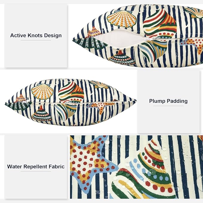 Outdoor 20x20 Inch Throw Pillows with Inners, Square Pillows Decorative Set of 2 for Home Garden Furniture, Crayon Shells