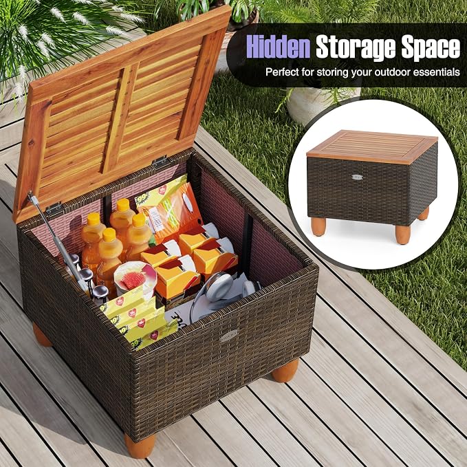 HAPPYGRILL 3 Pieces Patio Conversation Set with Storage Coffee Table, Outdoor Patio Furniture Wicker Sofa Set with Soft Cushions for Balcony Backyard Porch