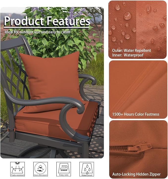 Premium 16x16 Inch Outdoor Throw Pillows Set of 2–Fabric with 1500-Hour Color Fastness Waterproof TPU Inner Lining Decorative and Durable for Patio Garden and Indoor Use, Red