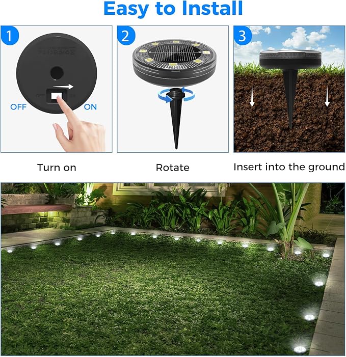 Mini Solar Ground Lights, 8 Pack Flat Solar Disc Lights Outdoor Waterproof, 2.3 Inch Small Solar Garden Lights Landscape Lighting for Outside Pathway Garden Yard Lawn Walkway,Cool White