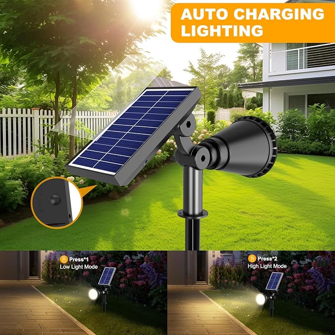 Solar Spot Lights Outdoor, 36 LEDs Solar Landscape Lighting with 2200mAh, Outdoor Lights Auto On/Off 2-in-1 Wall or Ground Solar Powered for Yard Garden- 2 Pack (Warm White)