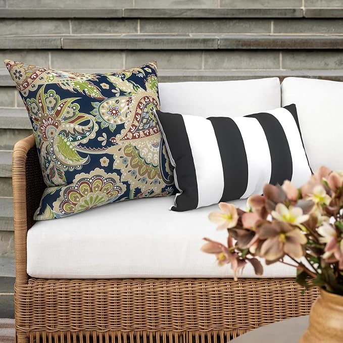 Outdoor 16x16 Inch Throw Pillow Covers Set of 2, Covers ONLY, All Weather Square Pillow Cases, Patio Cushion Pillow of Home Furniture Use, Paisley Sapphire Blue