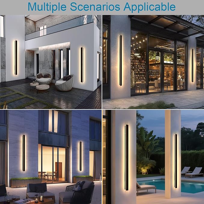 2PC 92.5inch Long Outdoor Wall Lights, IP65 Waterproof LED Exterior Lighting Fixtures Wall Mount 3000k Black Modern Outdoor Wall Lights Acrylic Anti Rust Outdoor Porch Lights for House Patio
