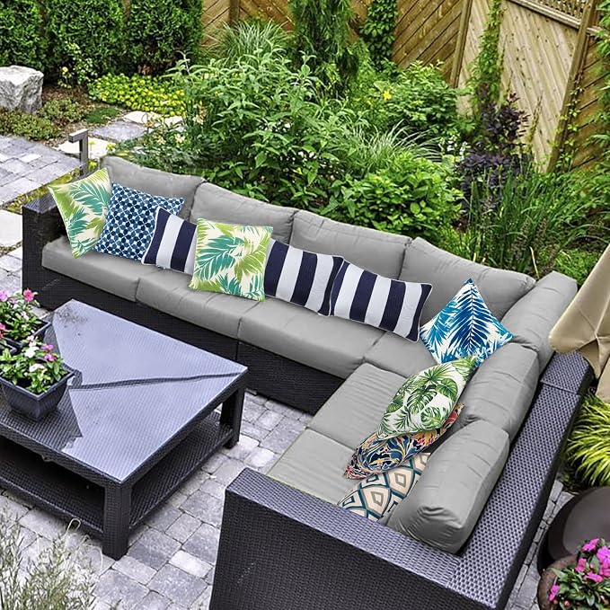 JMGBird Black and White Outdoor Pillows 12x20 Pillow Insert Included | Outdoor Lumbar Pillows, Water-Repellent Throw Pillows with Insert, Pack of 2, 12×20 Inch- Add a Pop of Color Outdoors