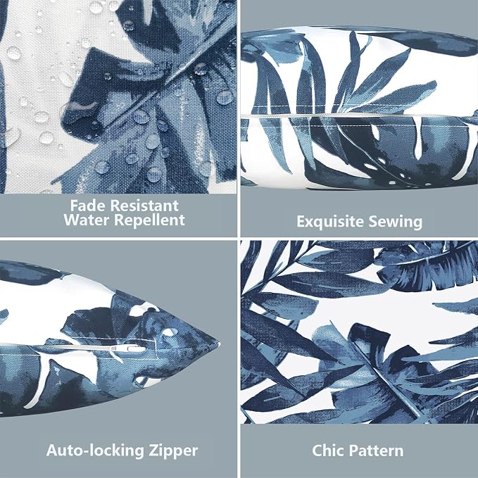 LVTXIII Outdoor/Indoor Lumbar Pillow Case Covers, 12” x 20” Patio Garden Decorative Lumbar Pillow Covers ONLY, Pack of 2 for Outdoor Home Patio Furniture Use - Palm Blue