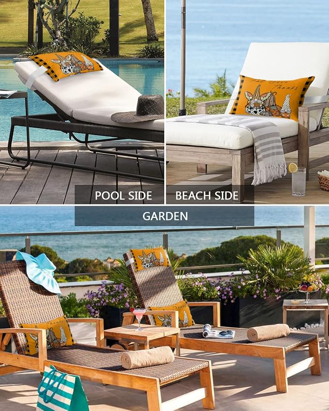 Outdoor Pillows Covers with Inserts Thanksgivng Waterproof Recliner Pillow with Adjustable Strap Throw Pillows for Patio Furniture Pool Lounge Chair, 11x16 inch, 2PCS