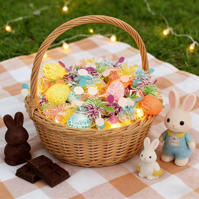 8.5Ft Easter Garland Lights with 10L LED Easter Egg String Lights Plug in and Pastel Tinsel Spring Garland Decorations for Indoor Holiday Home Bedroom Classroom Easter Decor
