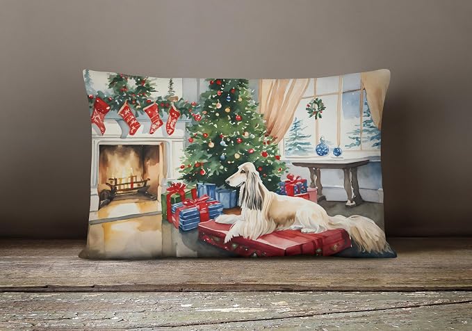 Caroline's Treasures DAC2587PW1216 Afghan Hound Cozy Christmas Throw Pillow Machine Washable, Indoor Outdoor Decorative Pillow for Couch, Bed or Patio, 12HX16W