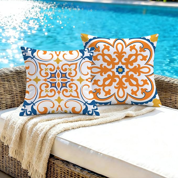NIGHTWISH Outdoor Waterproof Pillow Covers 18x18 Set of 4 Yellow Boho Decorative Throw Pillows Floral Cushion Cases for Patio Furniture Bench Couch Sunbrella