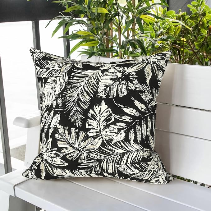 LVTXIII Outdoor Pillows 20x20 Inch, 2 Pack Large Decorative Square Throw Pillows with Inserts for Couch, Bed, Floor Seating, Patio Furniture, Tropical Leaf Black