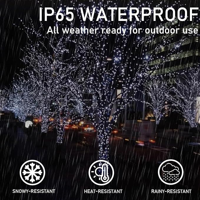 KAQ 2pack 200LED Solar String Lights Outdoor Waterproof Cool White | Total 66FT Flexible Wire With Bright LEDs, 8 Twinkle Modes with Memory, Auto On/Off Easily Decorates Trees, Fences, Garden