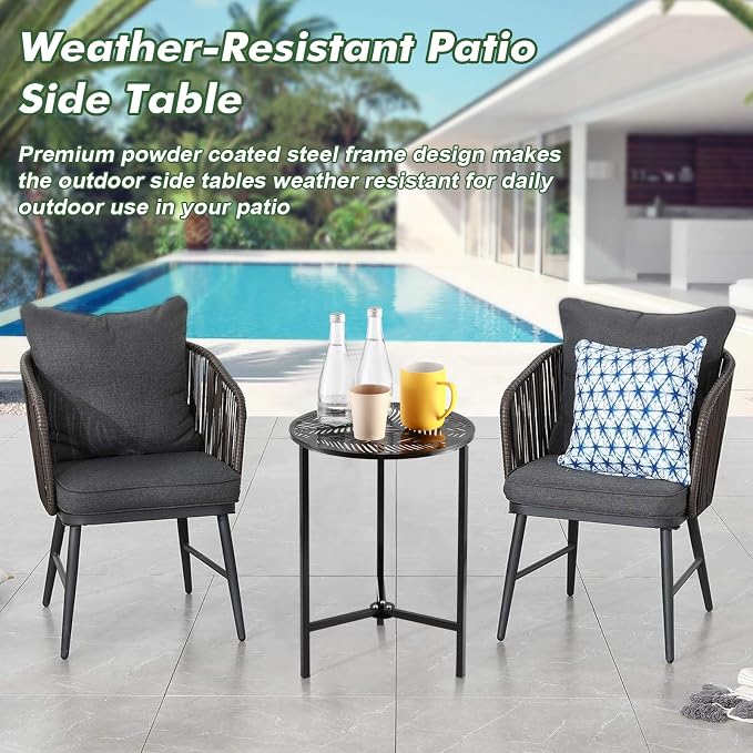 Party Zealot Set of 2 Small Round Metal Side Tables 13 Inches Black Outdoor End Tables for Patio, Balcony, Porch or Garden – Weather-Resistant Corner Coffee Table for Small Spaces & Indoor Plant Stand