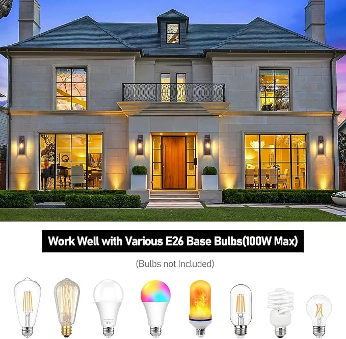 BesLowe 15’’ Large Outdoor Wall Lights, Porch Lights Distressed Brown | Waterproof Metal Construction, Rust-resistant, Quick & Easy Installation, Clear Glass Shades & Standard E26 Socket