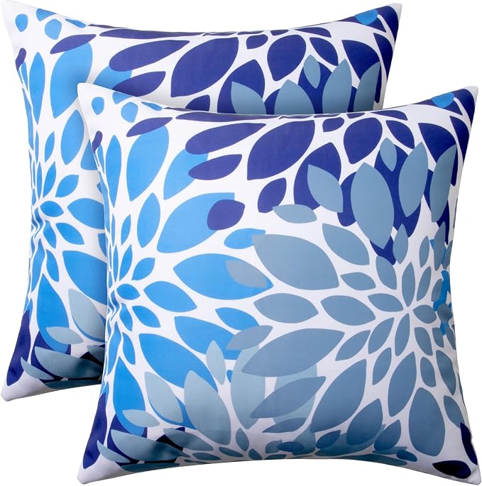 18x18 Waterproof Outdoor Pillows, Set of 2 Outdoor Throw Pillows | Patio Furniture Pillows, Fluffy Decorative Pillows, Waterproof &Fade Resistant, Removable & Washable, Dark Blue