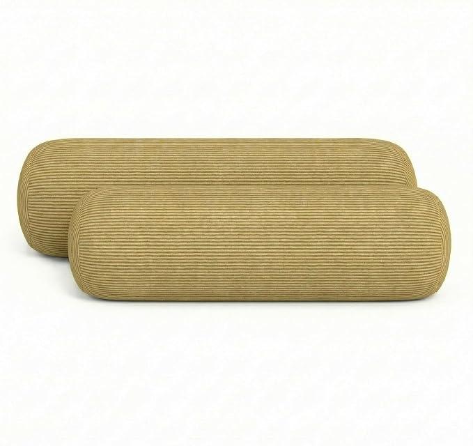 RSH DECOR: Neck Roll Bolster Pillows Set of 2 | 20” x 6" | All-Weather Spun Fabric | Water and Fade-Resistant | Outdoor Support Pillows for Patio Furniture | Made in USA (Luca Rib Pecan)