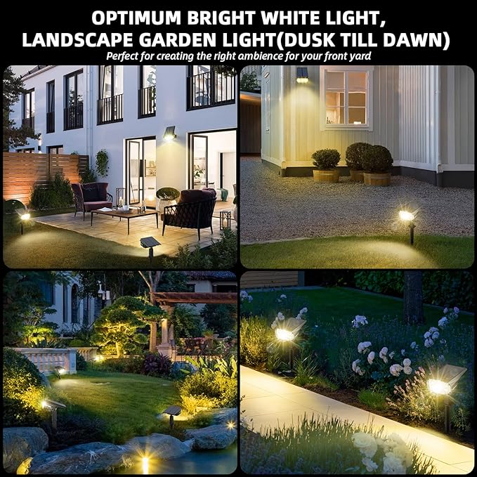 LEREKAM 3 Brightness Modes Solar Outdoor Lights, 360 Degree Adjustable Lighting Angle with 40 LED's, Spotlights Outdoor Waterproof Auto On or Off Solar Garden Lights 8 Pack
