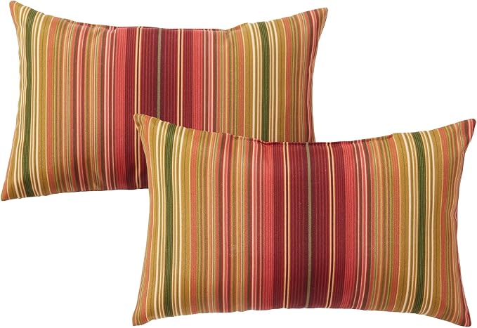 Set of 2 Outdoor Throw Pillows 19 x 12 Inch – Reversible Rectangle Patio Accent Pillows – Weather-Resistant Polyester Fabric – Eco-Friendly Recycled Polyfiber Fill – Kinnabari Stripe