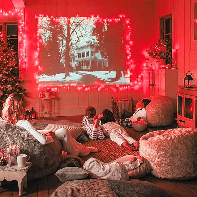 JMEXSUSS Red Christmas Lights Outdoor, 600 LED String Lights Indoor Plug in | 168Ft Red Halloween Lights Clear Wire with Remote for Bedroom Room Party Christmas Patio Living Room Halloween Decor